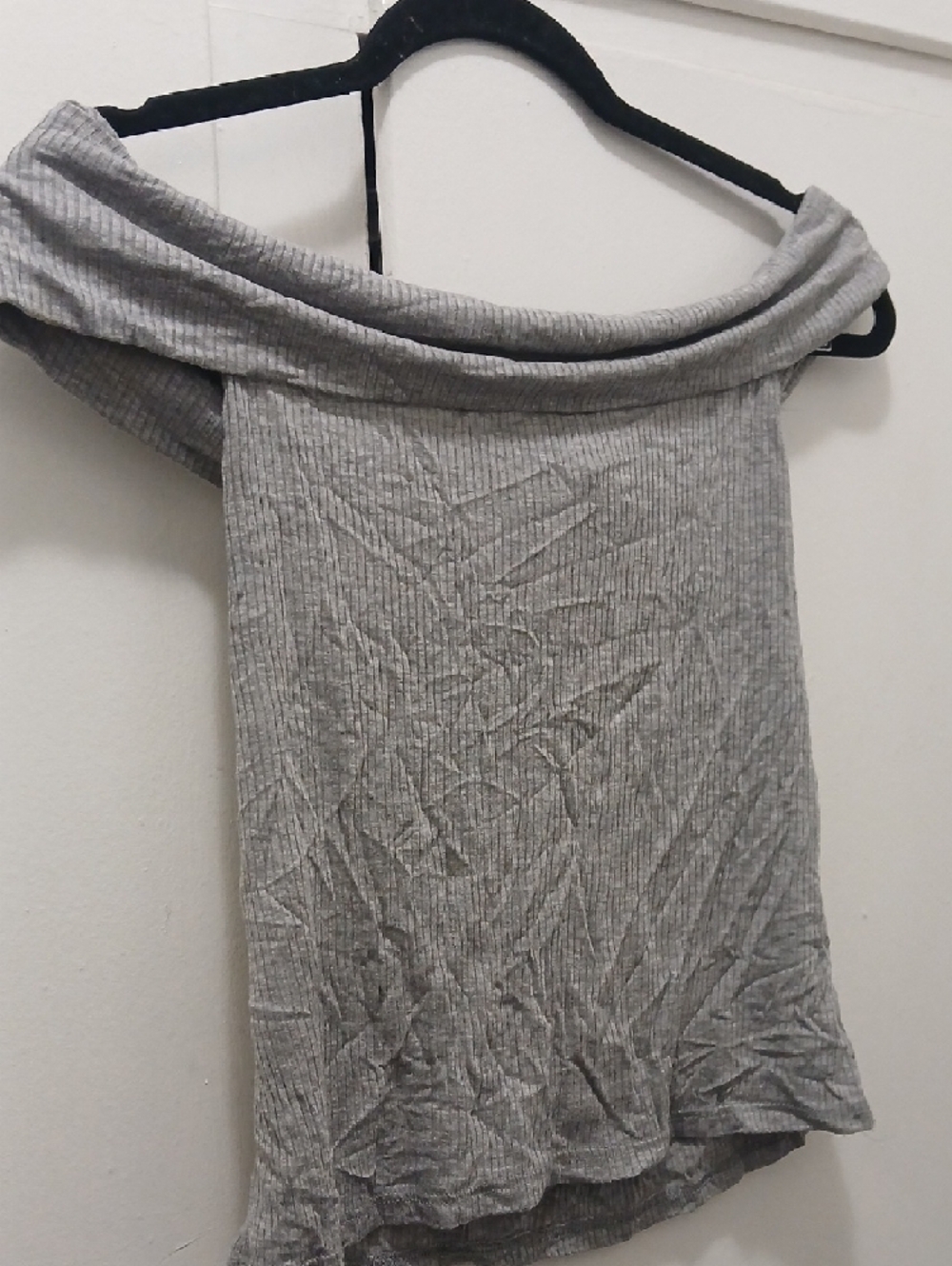 Off-Shoulder Ribbed Womens Top - Gray - Picture 2 of 7